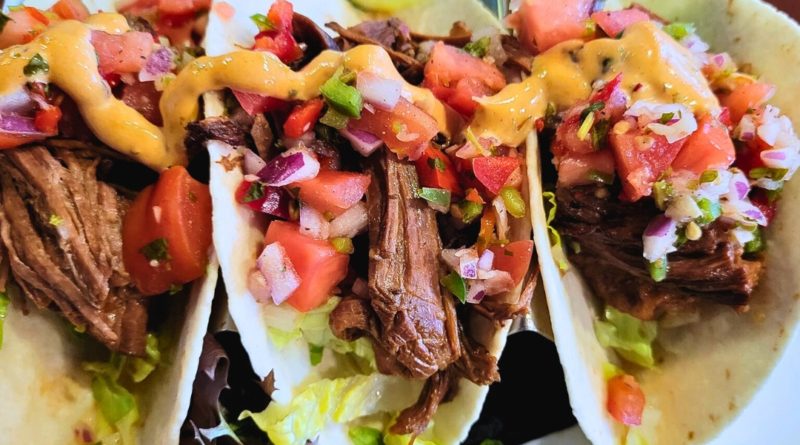Three Juicy short rib tacos available at Founding Fathers on Cinco de Mayo.